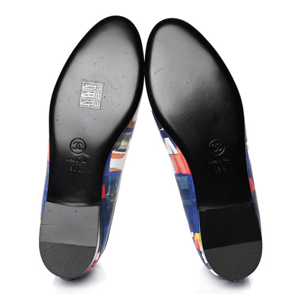 Chanel Lambskin Printed Patent Calfskin Cap Toe Ballerina Flats 38.5 Blue Multicolor 4 of 4