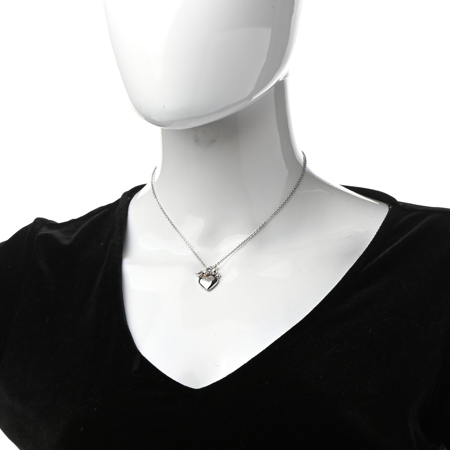 Pearl Logo Heart Necklace Silver