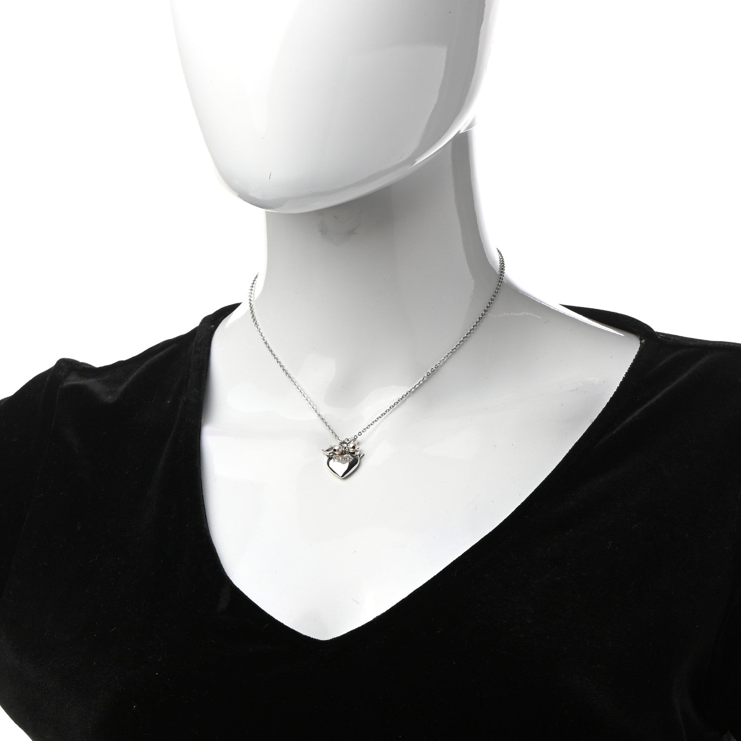Christian Dior Pearl Logo Heart Necklace Silver 2 of 6