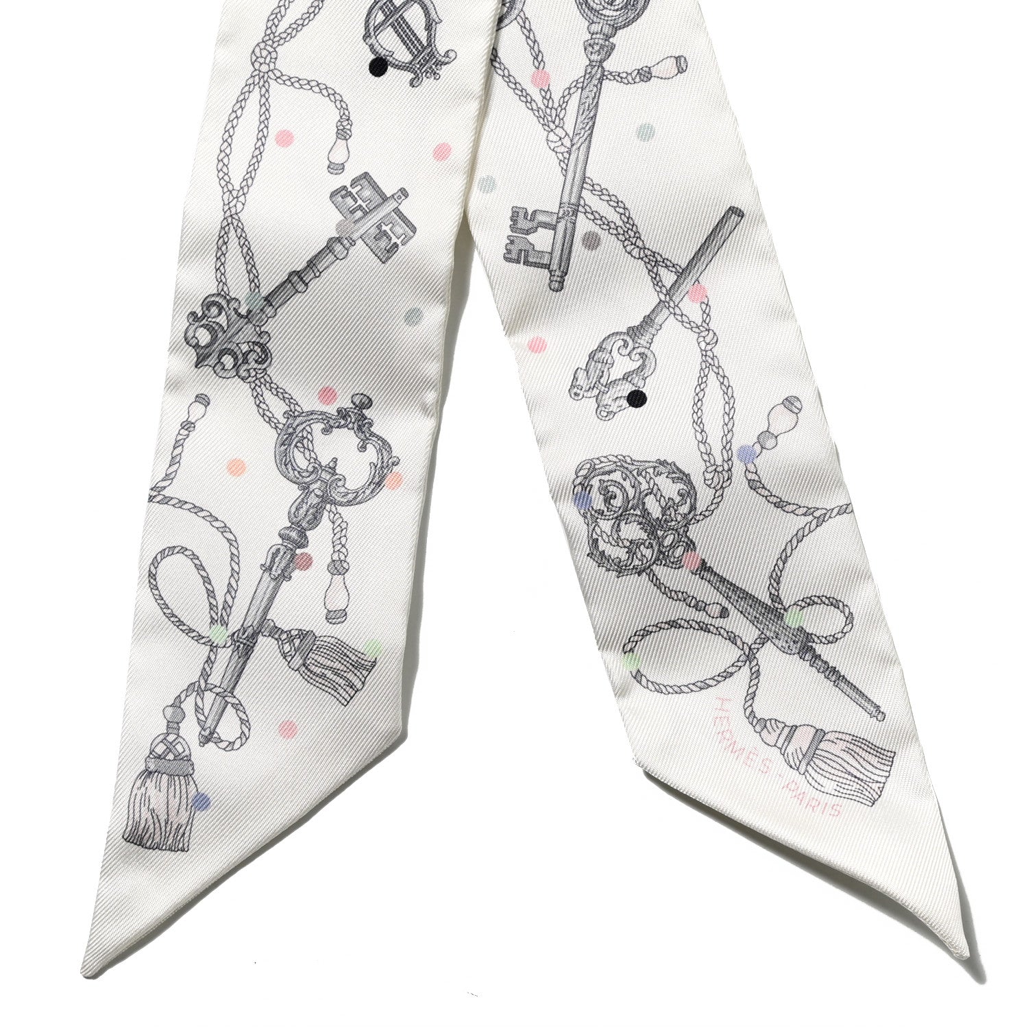 Hermes Silk Les Cles A Pois Twilly White Gris Acier 2 of 4