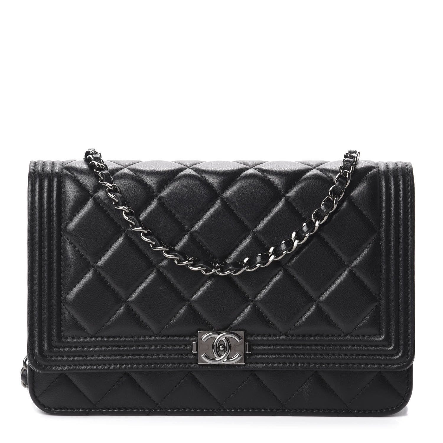 Chanel Lambskin Quilted Boy Wallet On Chain WOC Black 1 of 12