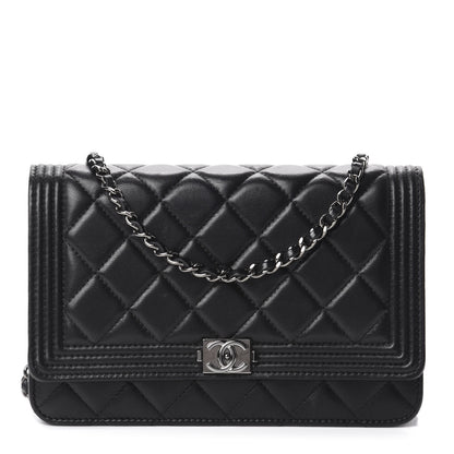 Chanel Lambskin Quilted Boy Wallet On Chain WOC Black 1 of 12