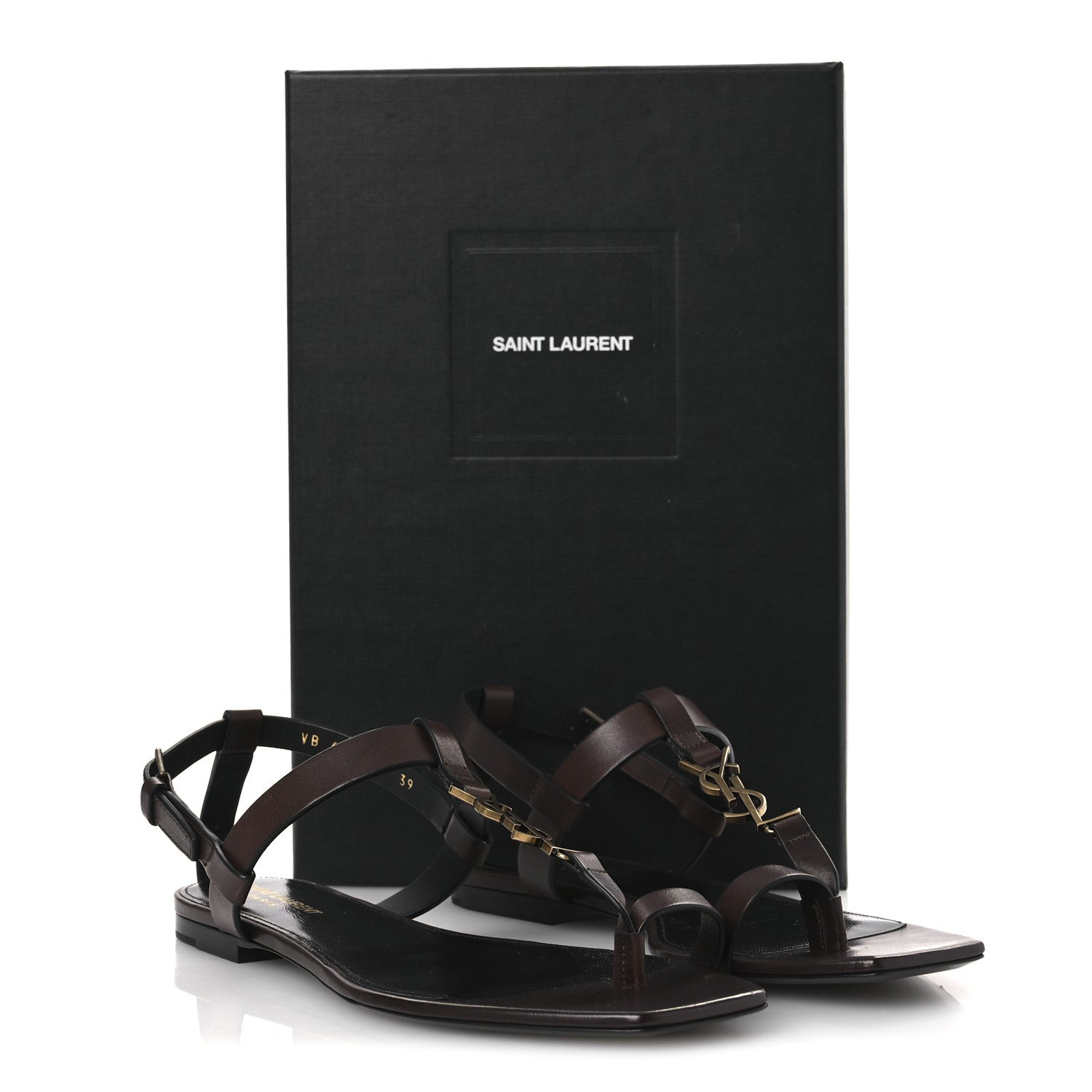 Saint Laurent Calfskin Cassandra Monogram Sandals 39 Moro 12 of 12