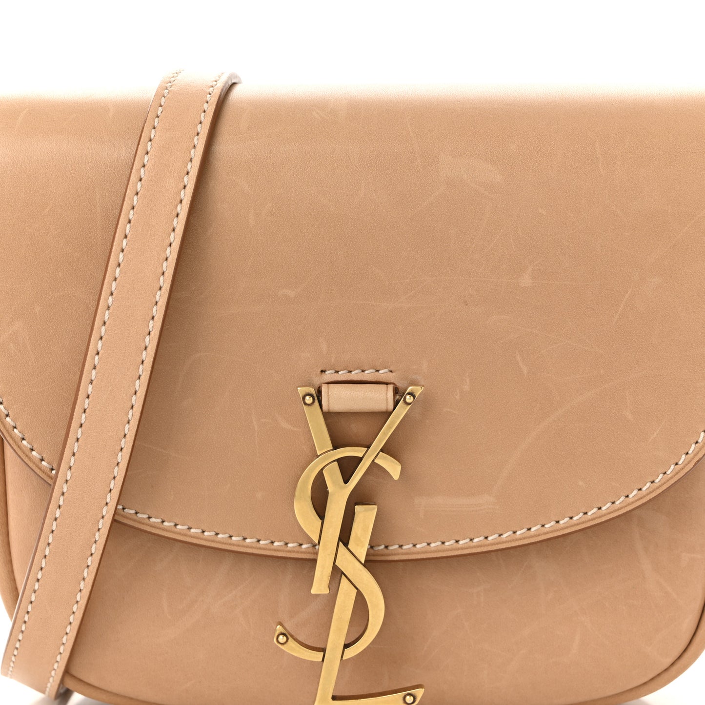 Smooth Vintage Calfskin Small Kaia Satchel Brown Gold