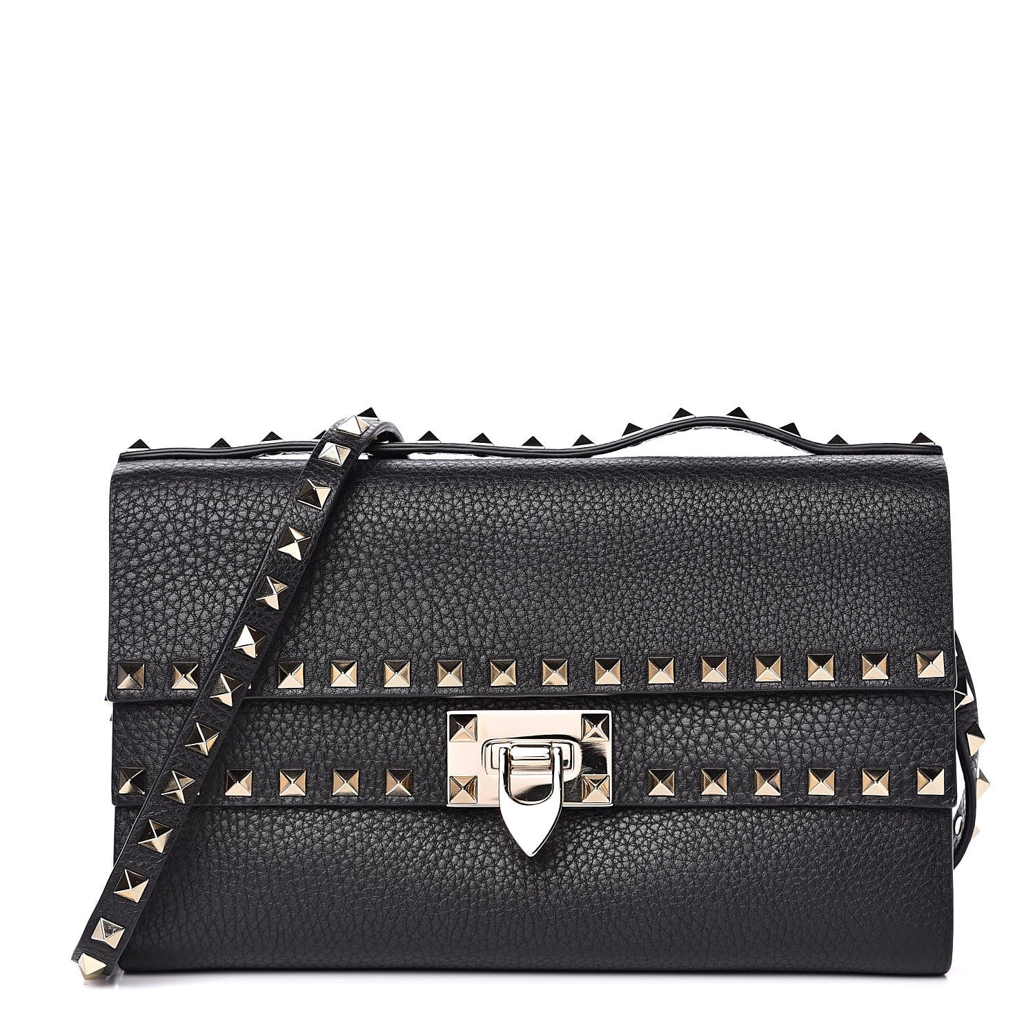 Valentino Garavani Grainy Calfskin Rockstud Double Flap Crossbody Bag Black 1 of 10
