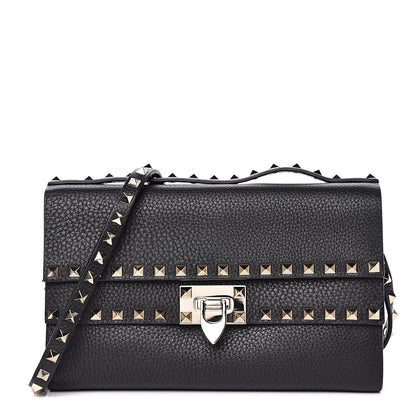 Valentino Garavani Grainy Calfskin Rockstud Double Flap Crossbody Bag Black 1 of 10