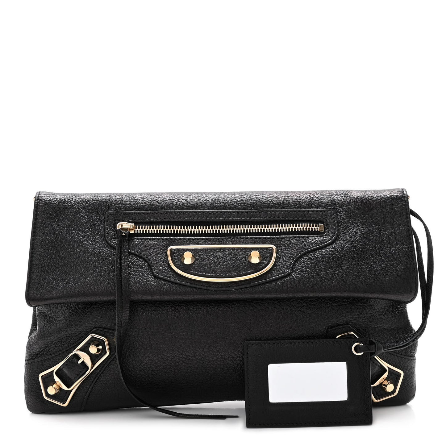 Chevre Gold Metallic Edge Hardware Envelope Clutch Black