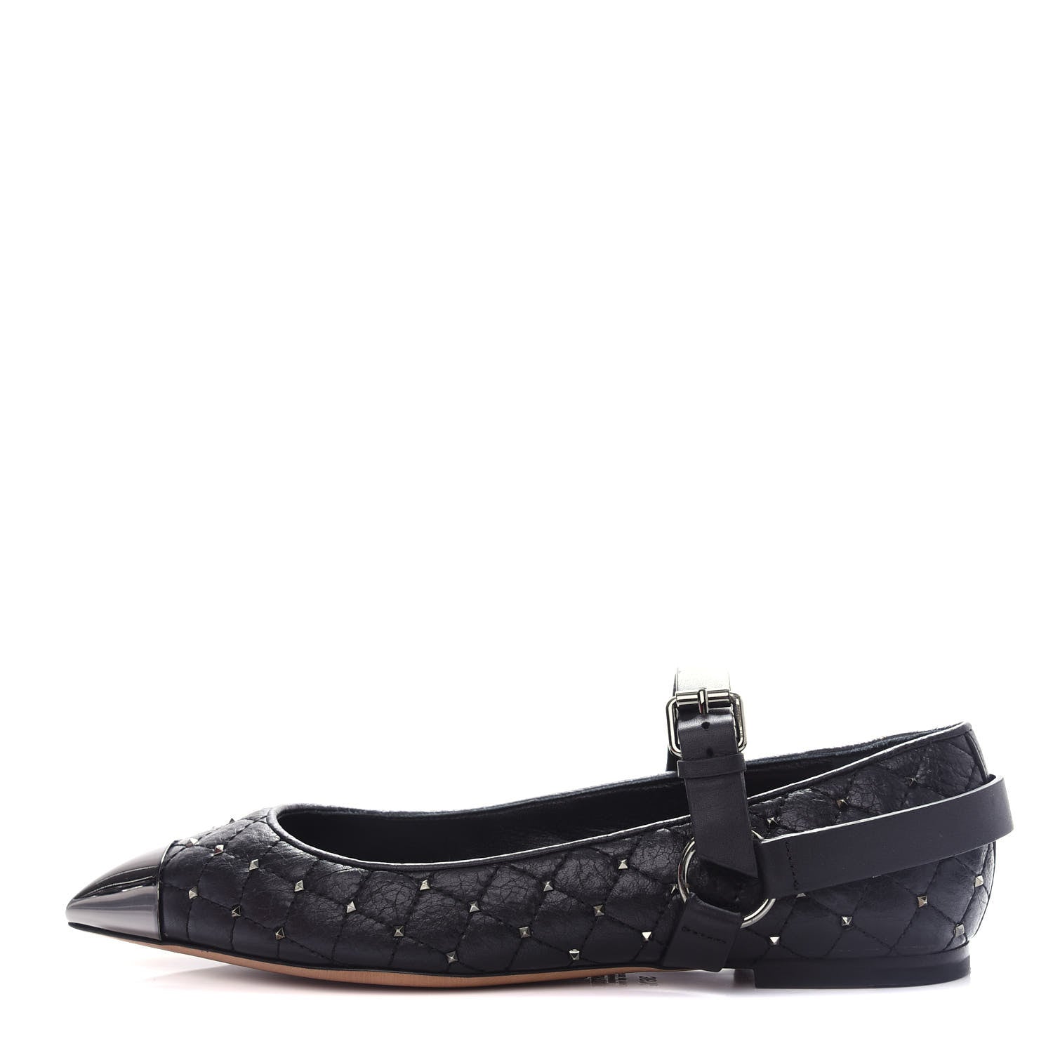 Valentino Garavani Crackled Lambskin Rockstud Spike Captoe Ballerina Flats 36.5 Black 1 of 11