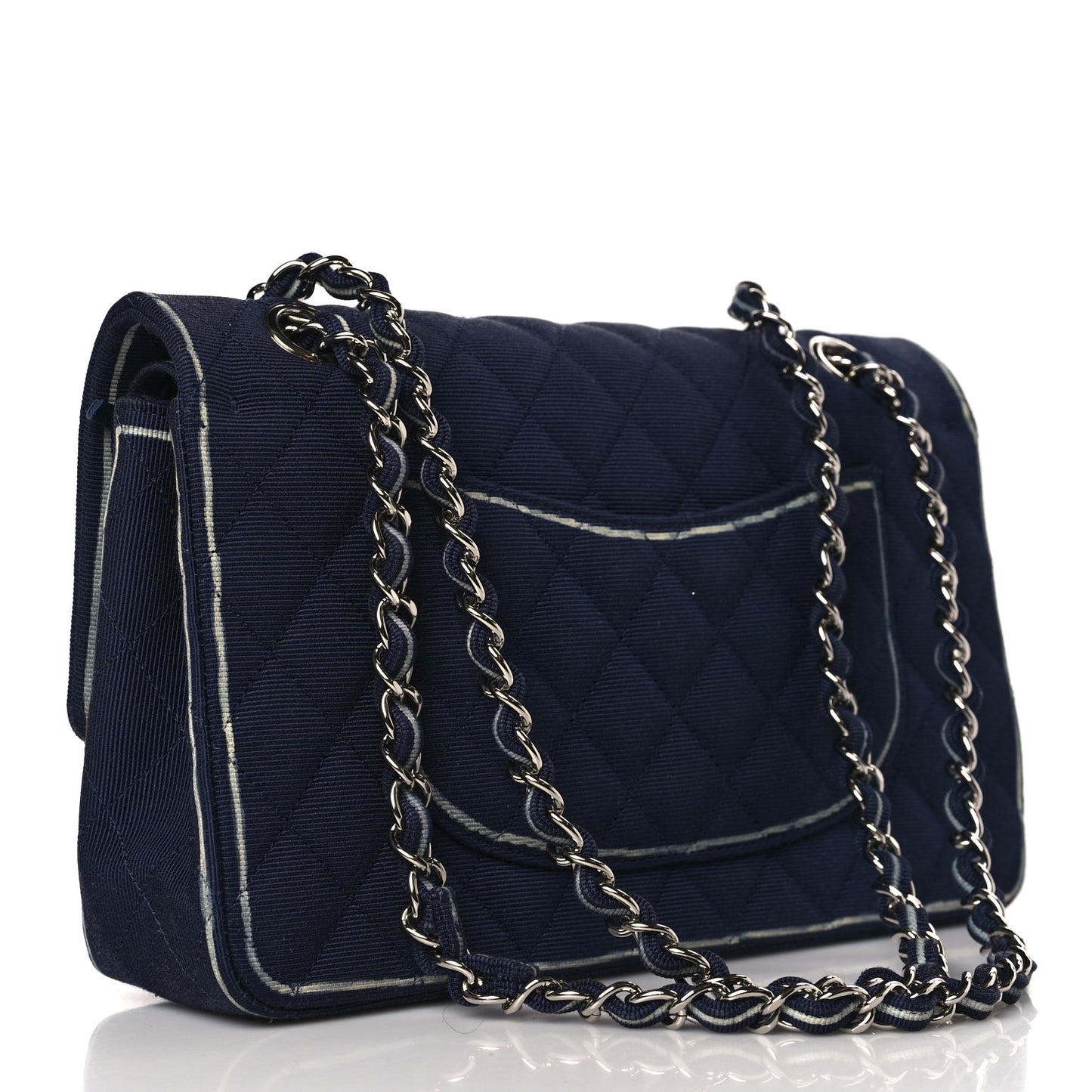 Grosgrain Quilted Medium Double Flap Navy