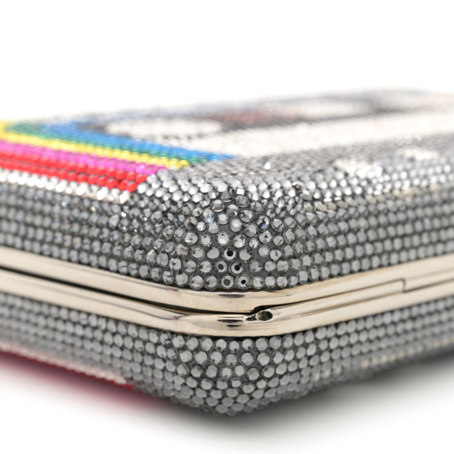 Crystal Bespoke Rainbow Mix Slim Slide Minaudiere Clutch Multicolor