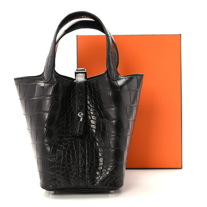 Hermes Matte Alligator Picotin Lock 18 Black 12 of 12