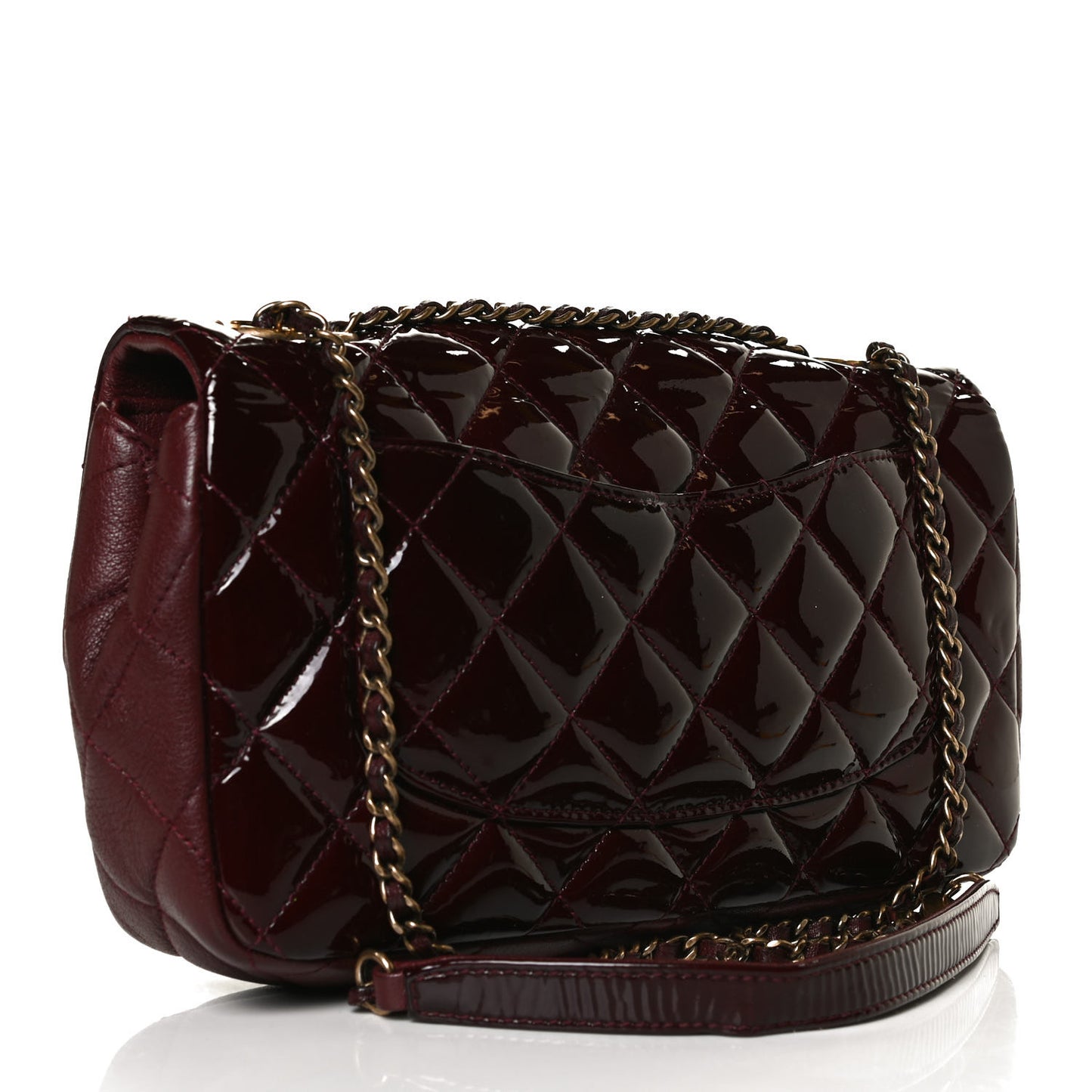 Patent Goatskin Quilted Medium CC Eyelet Flap Burgundy