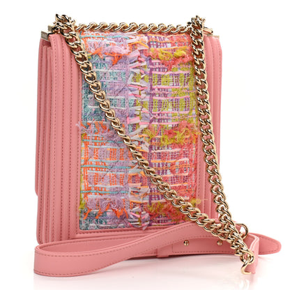 Chanel Calfskin Tweed Quilted North South Boy Flap Pink 3 of 10