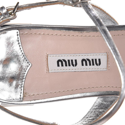 Miu Miu Metallic Calfskin Crystal Jeweled Sandals 36 Silver 8 of 12