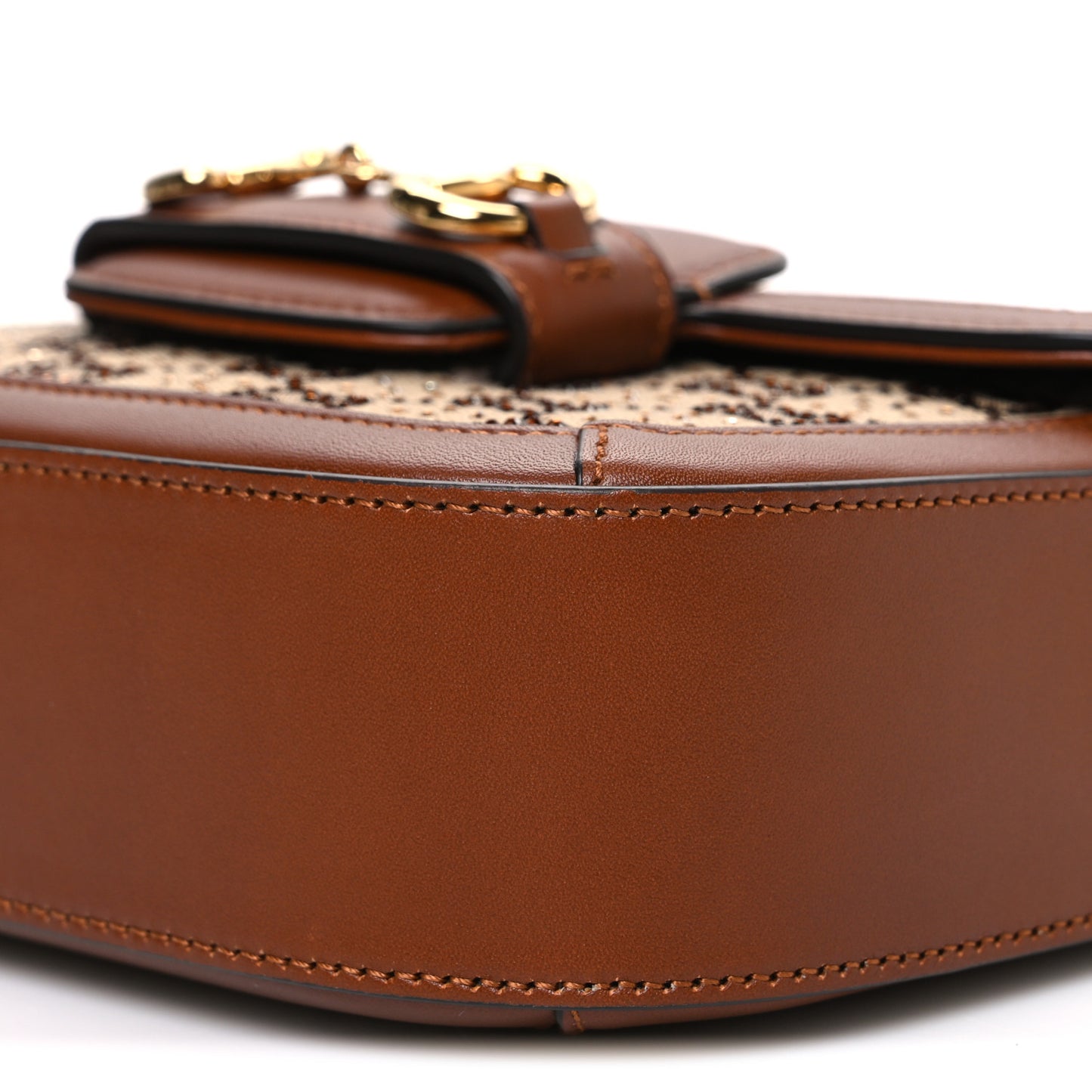 New Canvas Charisma Calfskin Crystal GG Monogram Mini Horsebit 1955 Shoulder Bag Camel Ebony
