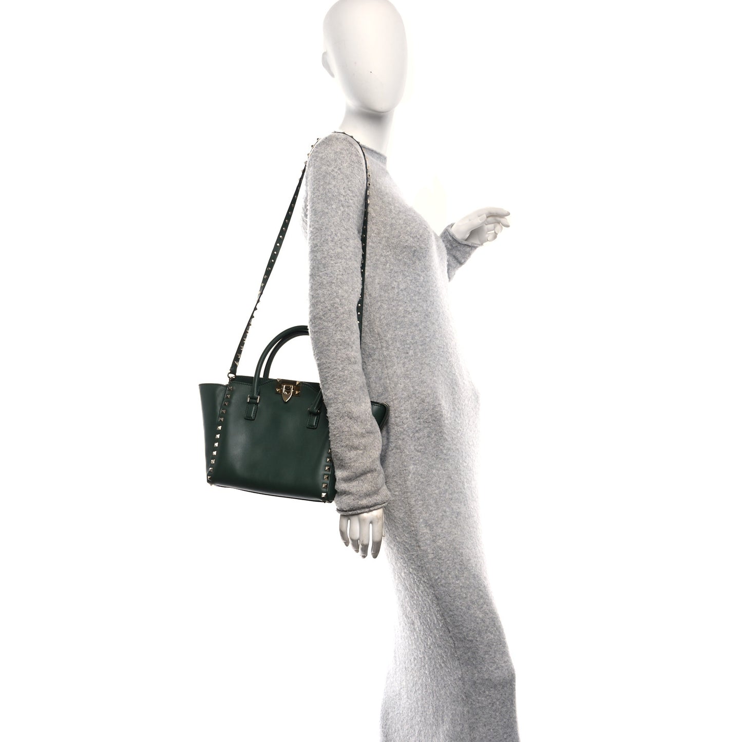 Vitello Small Rockstud Double Handle Tote Smeraldo