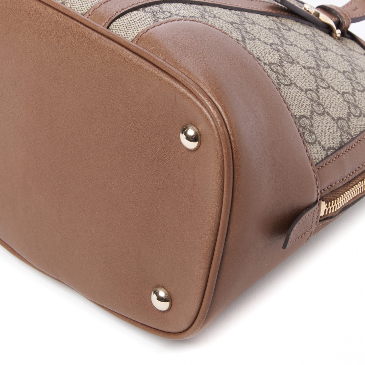 GG Supreme Monogram Margaux Calfskin Small Nice Top Handle Dome Bag Beige Ebony Acero