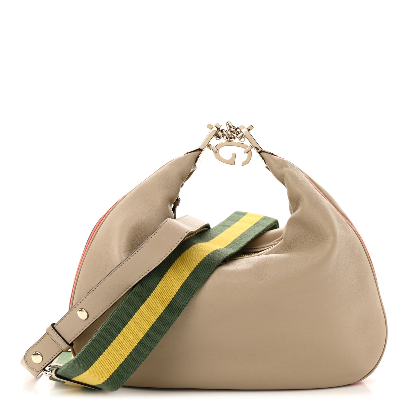 Aria Calfskin Web Large Attache Shoulder Bag Beige