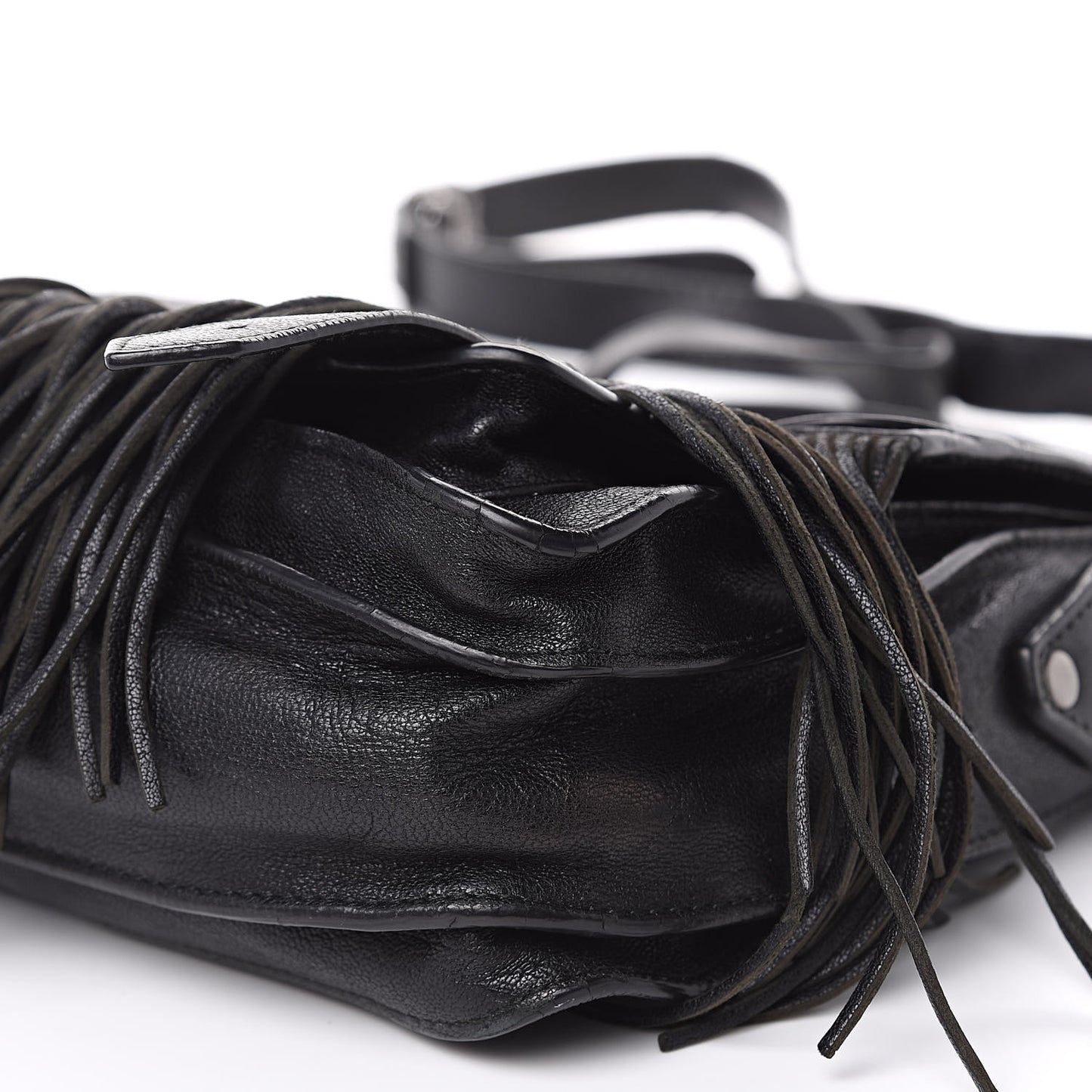 Lambskin Fringe PS1 Crossbody Pouch Black