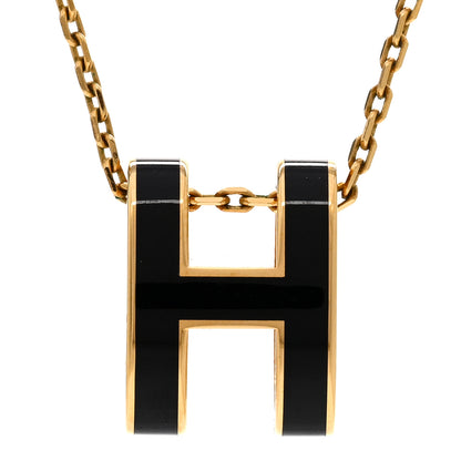 Hermes Lacquered Gold Pop H Pendant Necklace Black 4 of 7