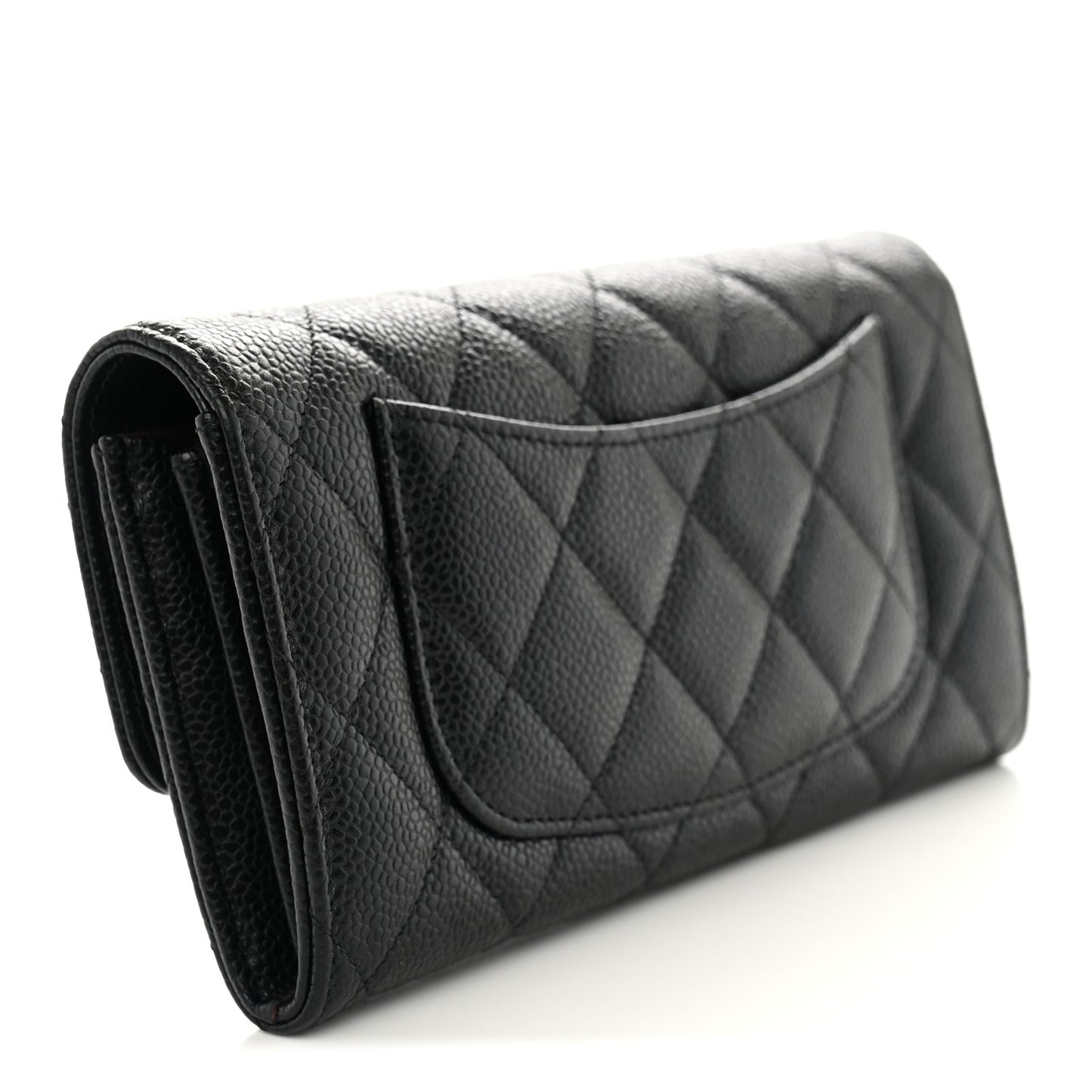 Caviar Quilted Large Gusset Flap Wallet Black