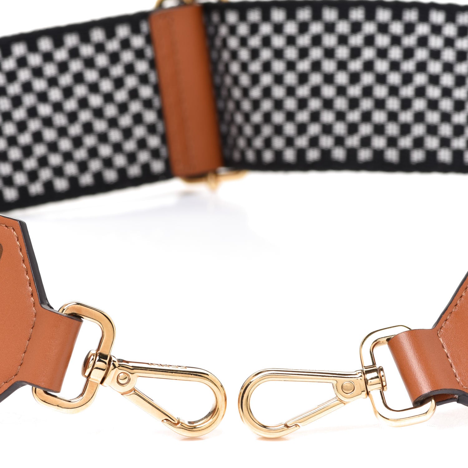 Fendi Ribbon Vitello King Logo Embossed Gingham Woven Adjustable Strap You Panna Black Cuoio 3 of 6