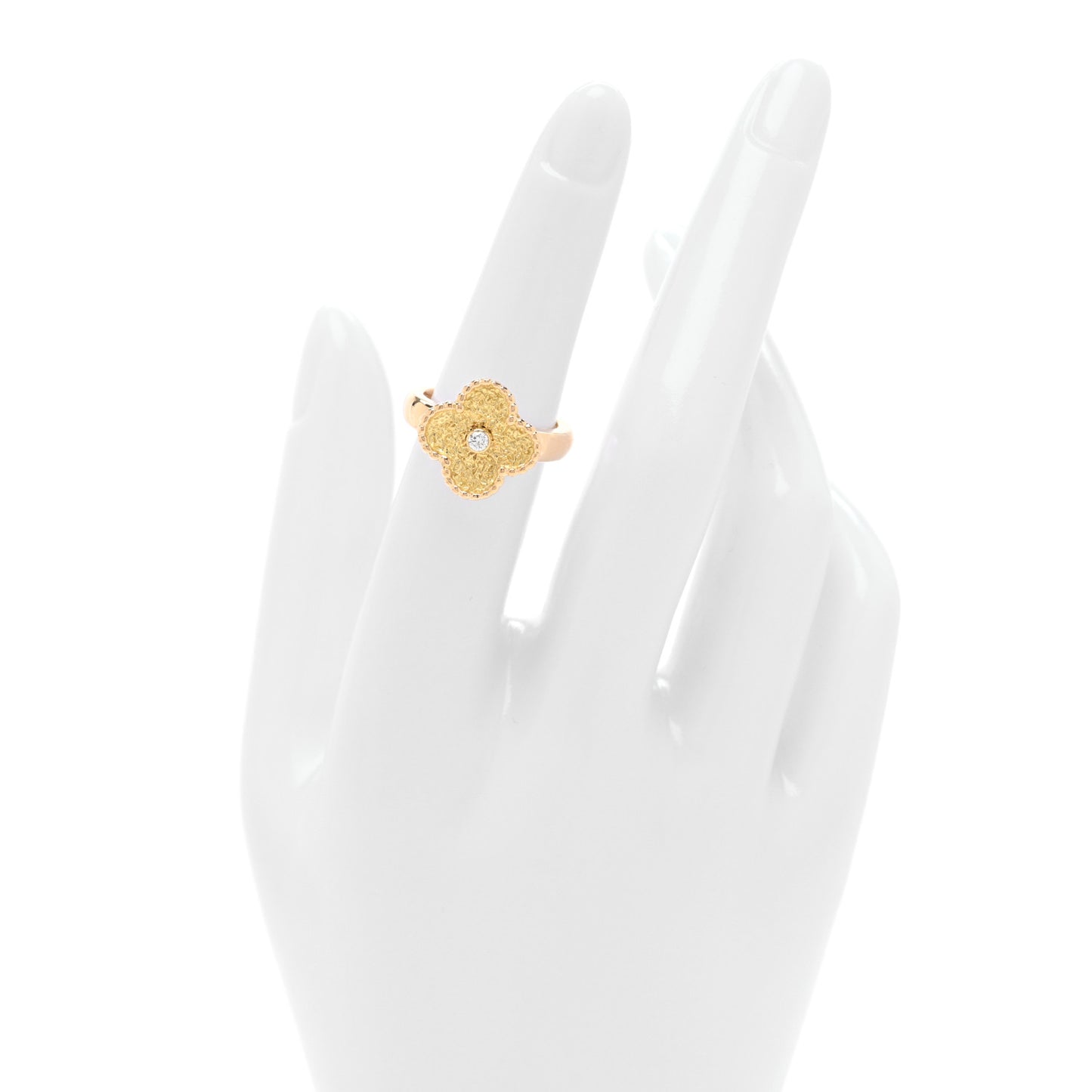 18K Yellow Gold Diamond Vintage Alhambra Ring 50 5.5