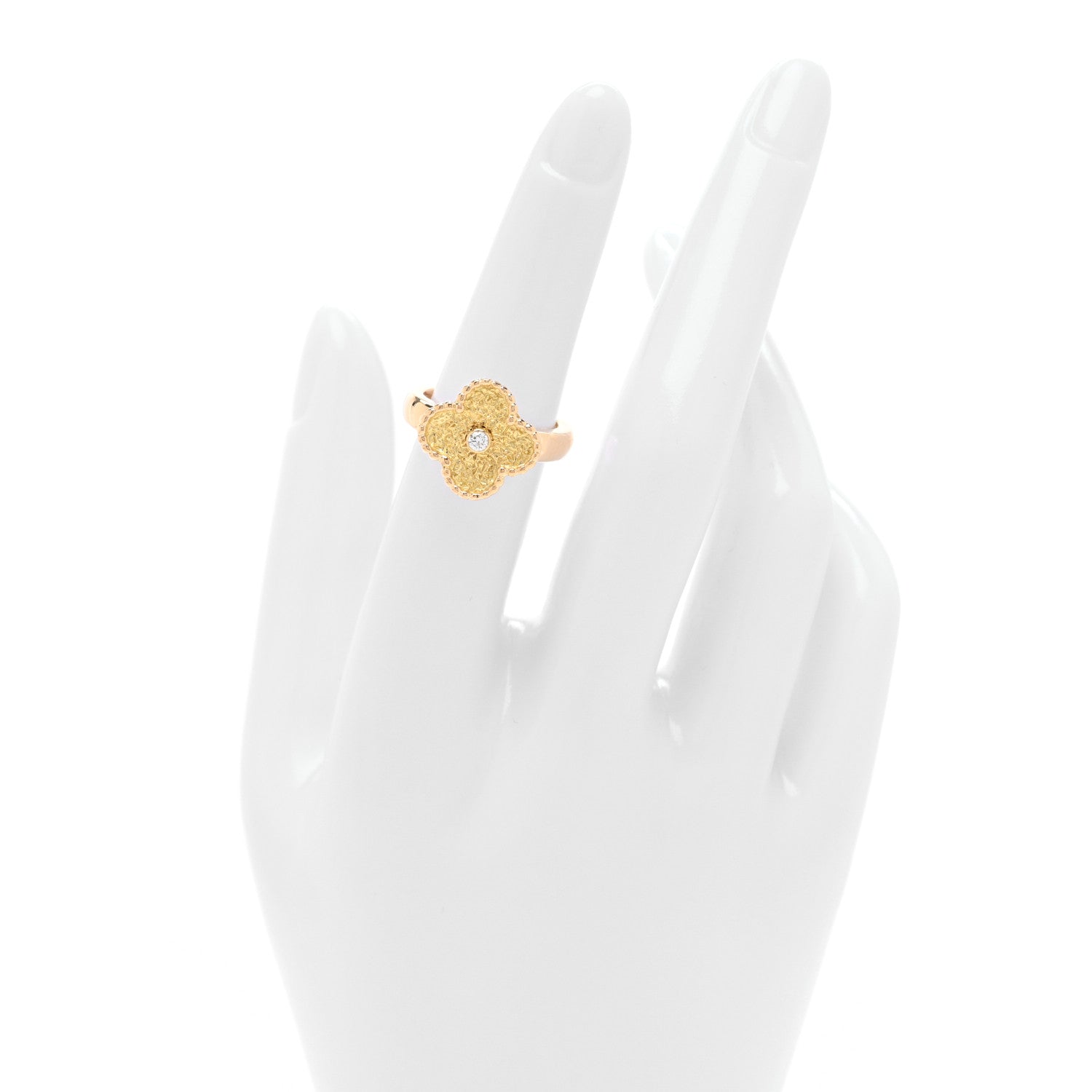 Van Cleef & Arpels 18K Yellow Gold Diamond Vintage Alhambra Ring 50 5.5 2 of 4