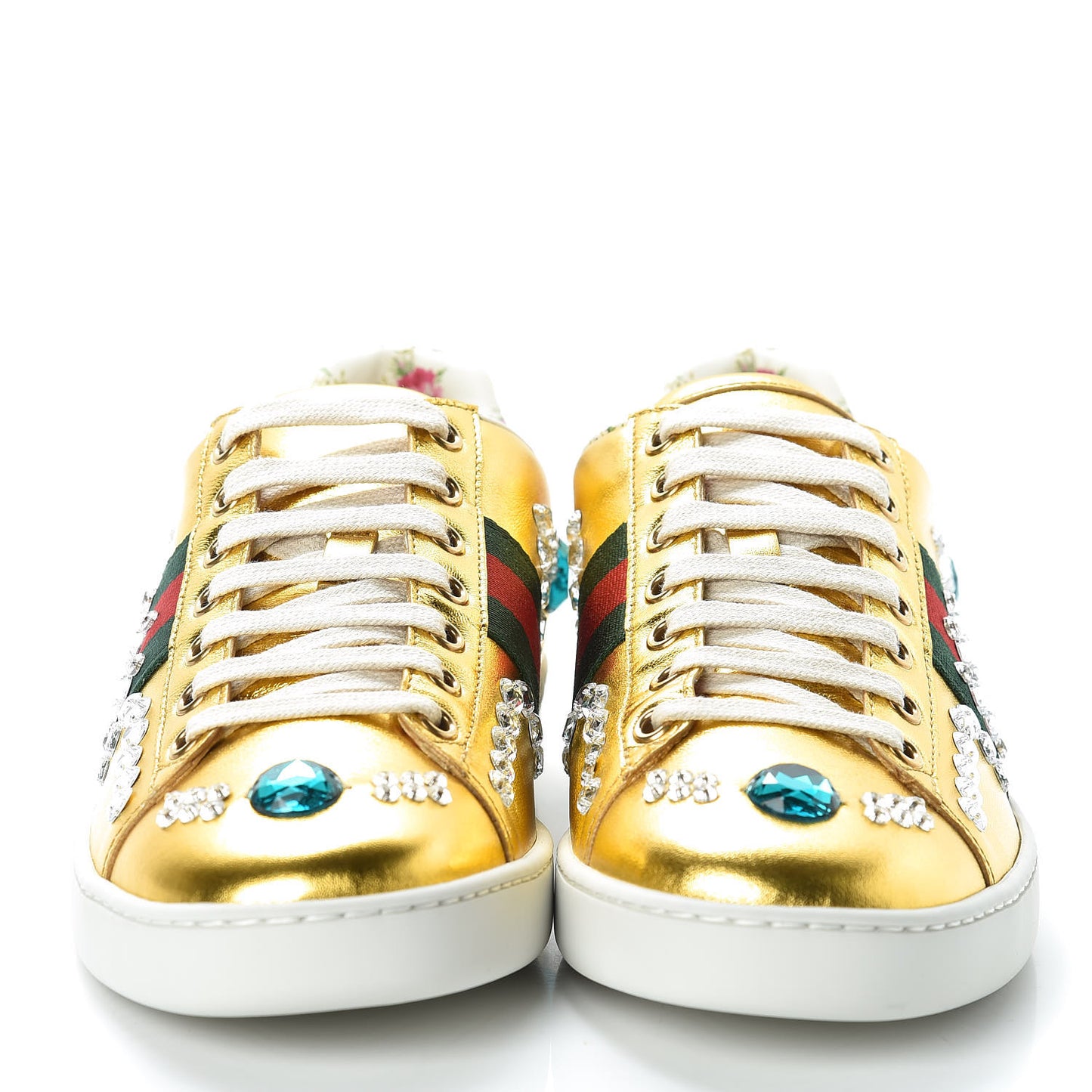Metallic Nappa Crystal Web Womens Ace Sneakers 38 Oro Vecchio
