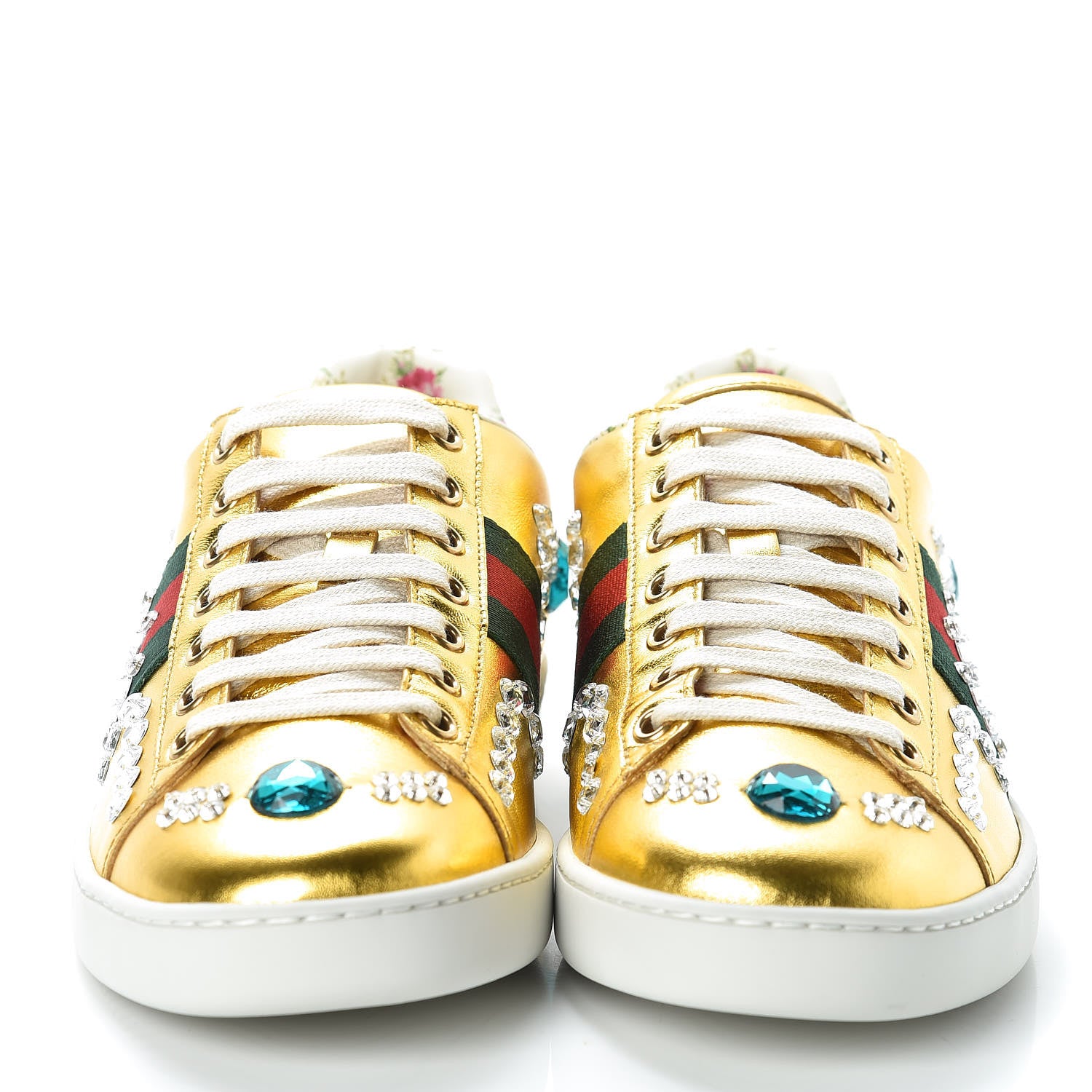 Gucci Metallic Nappa Crystal Web Womens Ace Sneakers 38 Oro Vecchio 2 of 8
