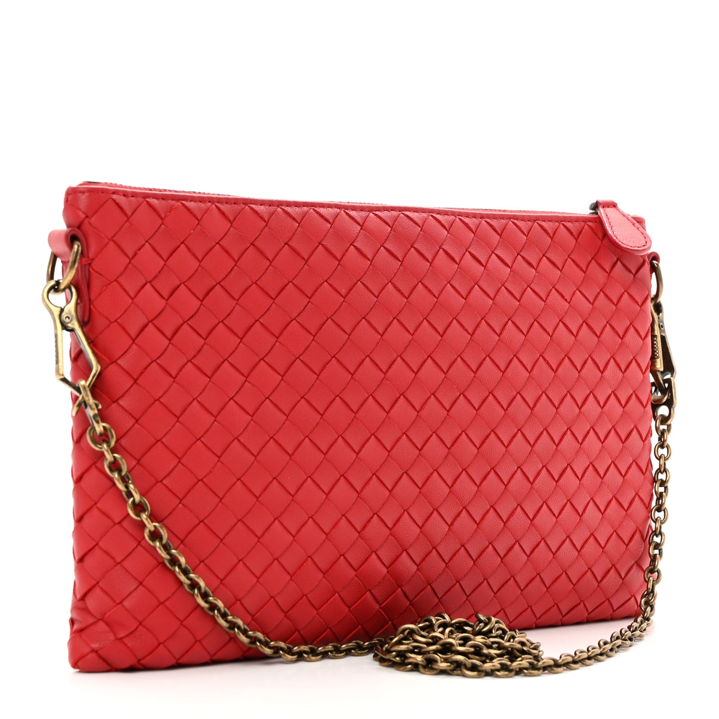 Nappa Intrecciato Biletto Chain Crossbody Red