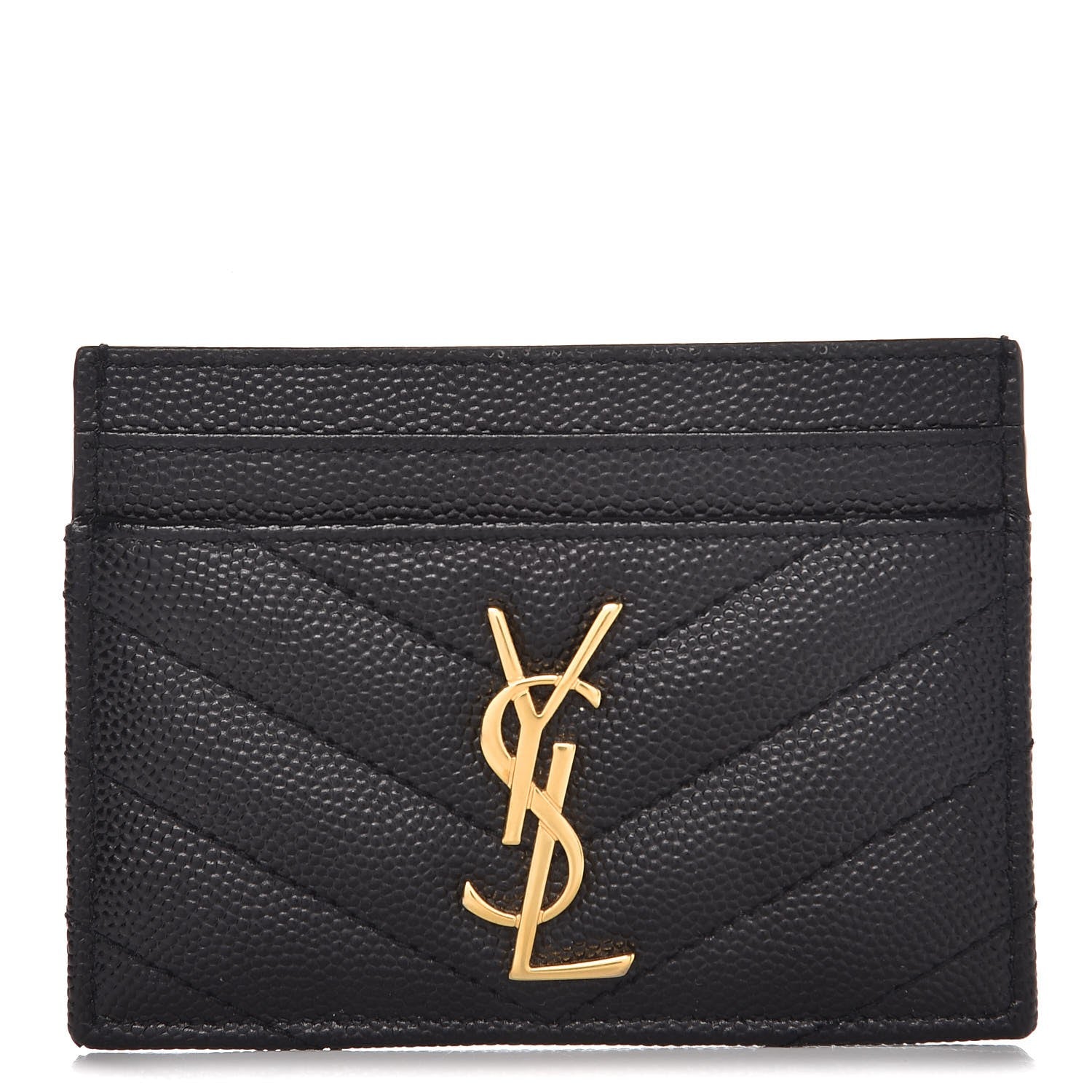 Saint Laurent Grain De Poudre Matelasse Chevron Monogram Credit Card Case Black 1 of 8