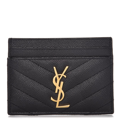 Saint Laurent Grain De Poudre Matelasse Chevron Monogram Credit Card Case Black 1 of 8