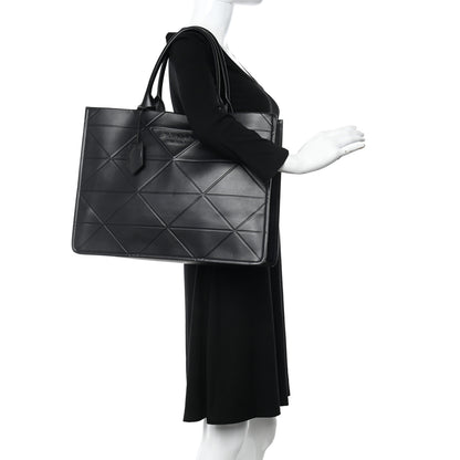 Prada Soft Calfskin Triangle Embossed Large Tote Bag Black 2 of 10