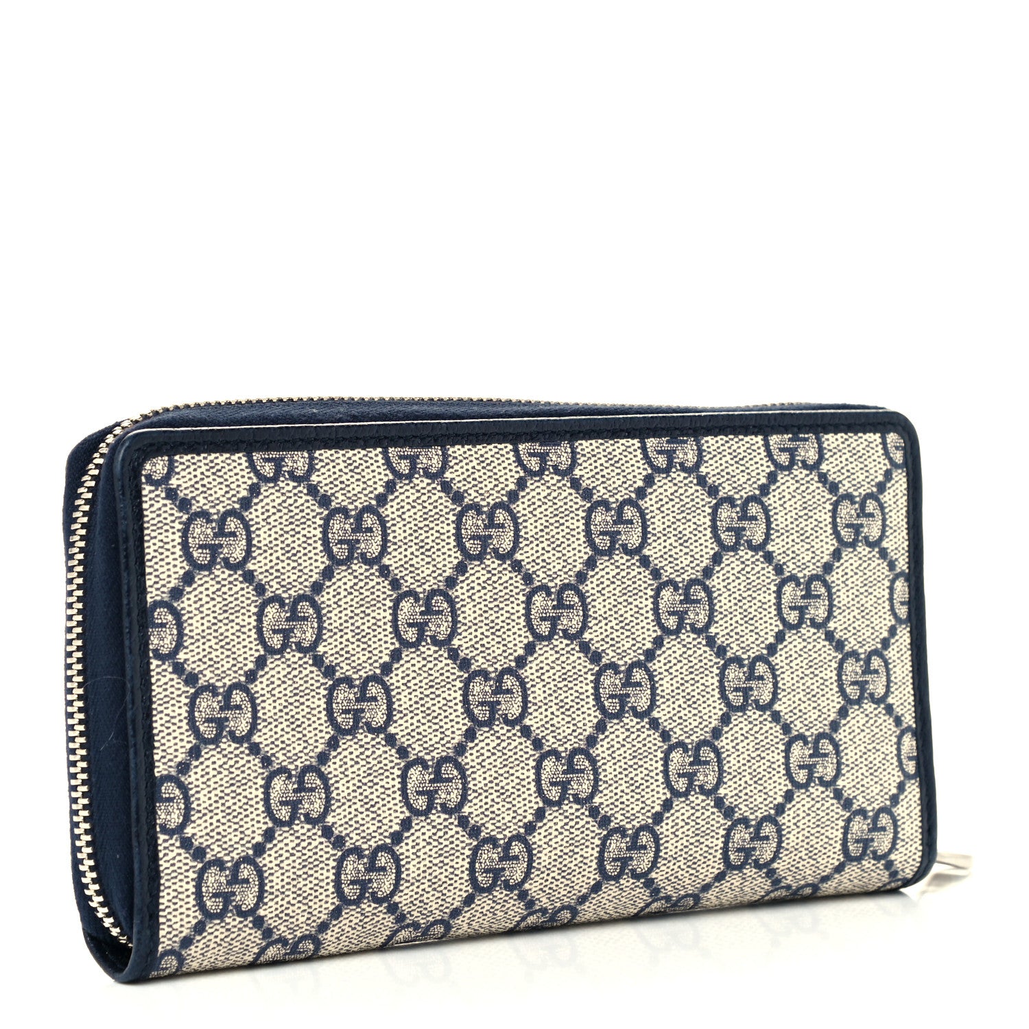 Gucci GG Supreme Monogram Textured Dollar Calfskin Retro Interlocking G Zip Around Wallet Beige Blue 3 of 8