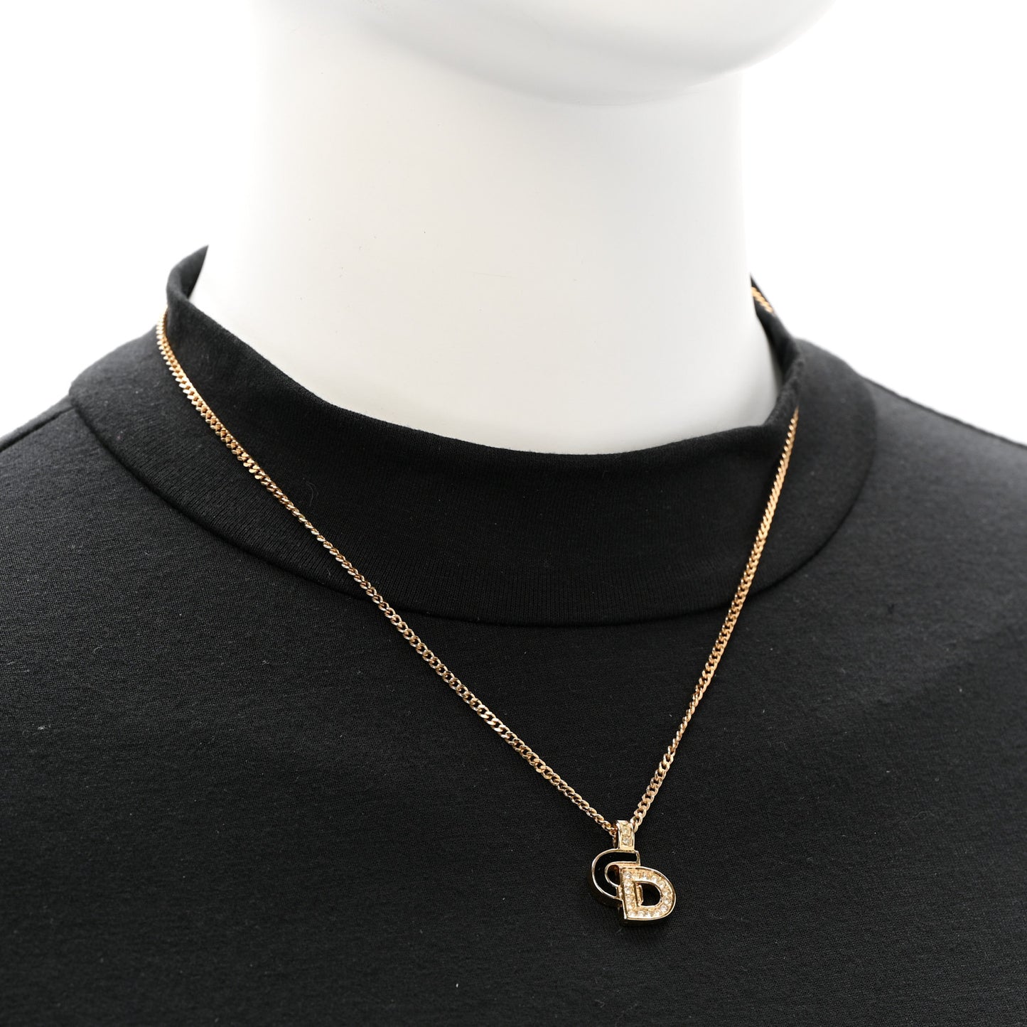 Metal Crystal Enamel CD Necklace Gold Black