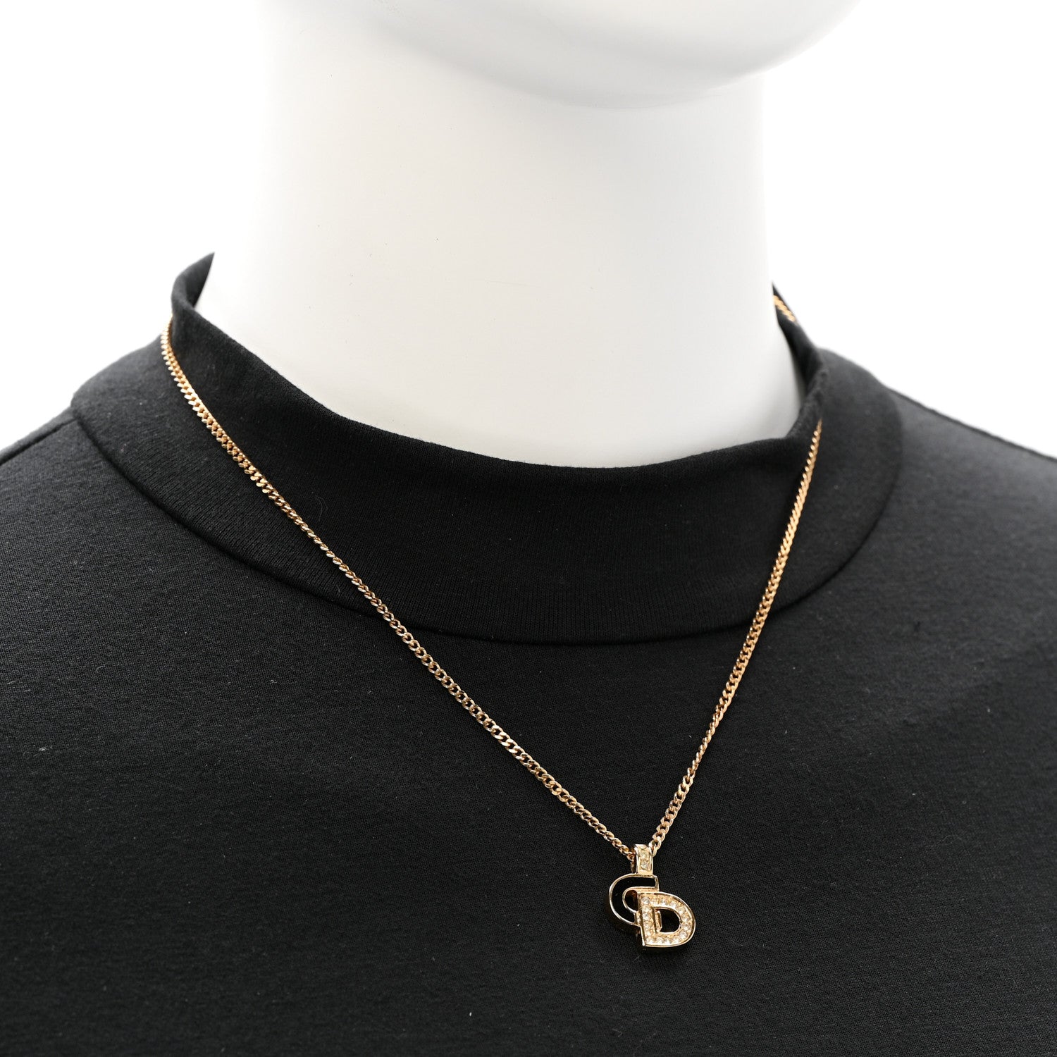 Christian Dior Metal Crystal Enamel CD Necklace Gold Black 2 of 6