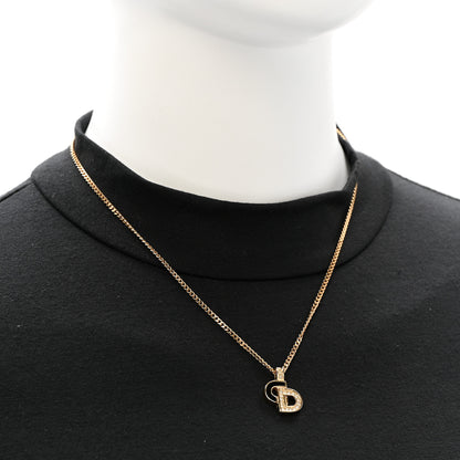 Christian Dior Metal Crystal Enamel CD Necklace Gold Black 2 of 6