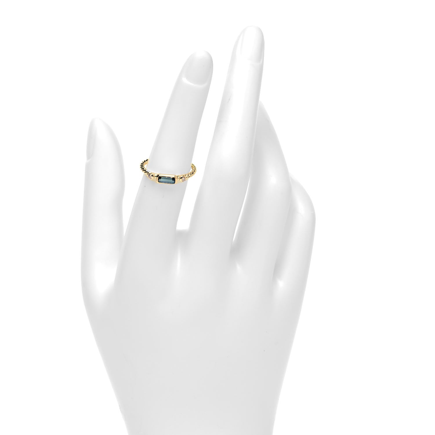 David Yurman 18K Yellow Gold Diamond Blue Topaz Novella Ring 52 6 2 of 3
