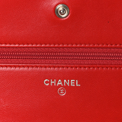 Chanel Lambskin Camellia Embossed Wallet on Chain WOC Red 5 of 10
