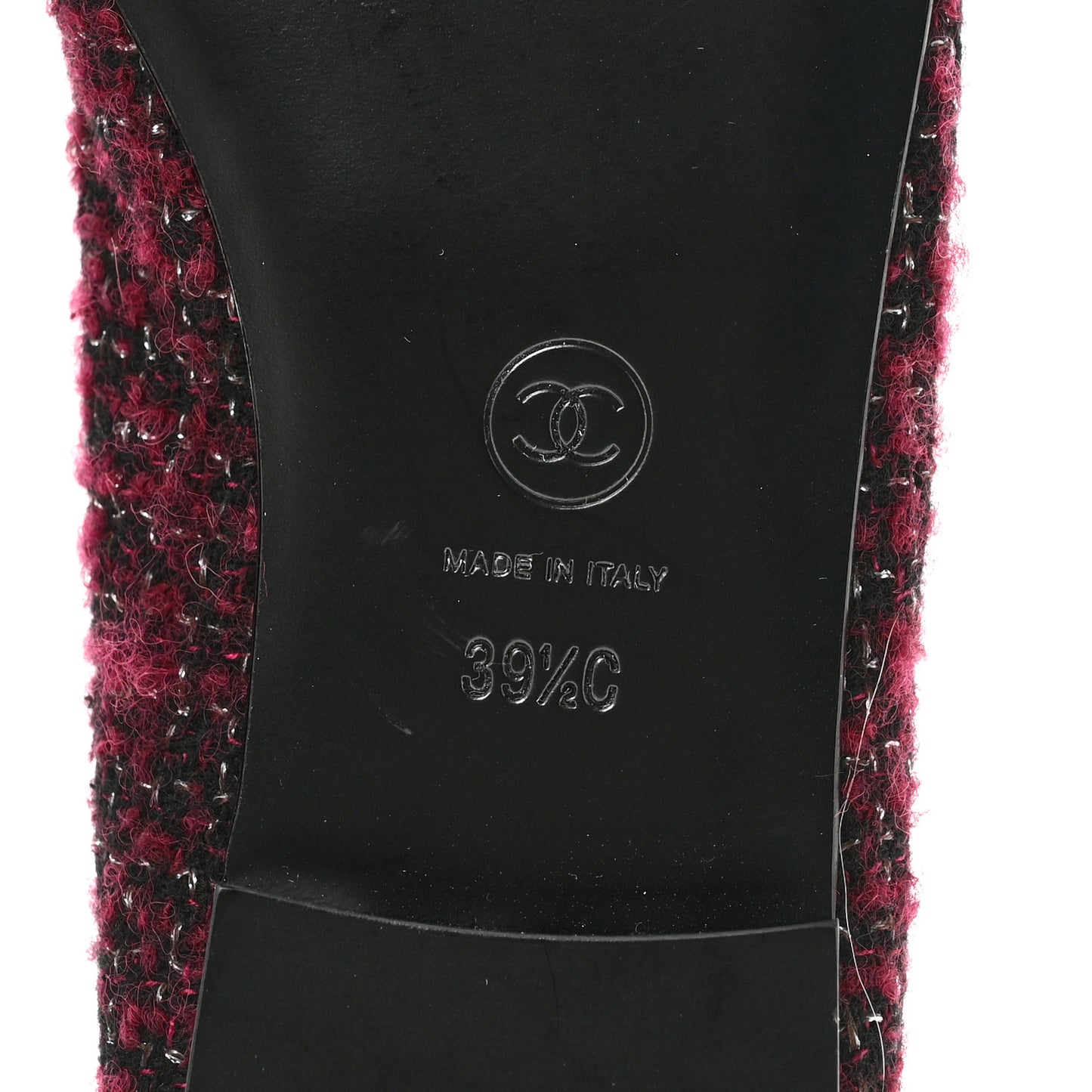 Wool Cotton Tweed Lambskin Cap Toe Ballerina Flats 39.5 Dark Pink Black Silver