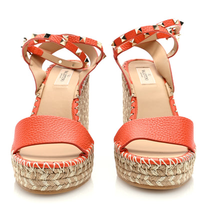 Valentino Garavani Grained Calfskin Rockstud Ankle Strap Espadrille Wedge Sandals 40 Titian Natural 3 of 7