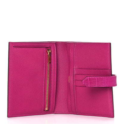 Hermes Matte Alligator Bearn Compact Wallet Rose Scheherazade 5 of 12