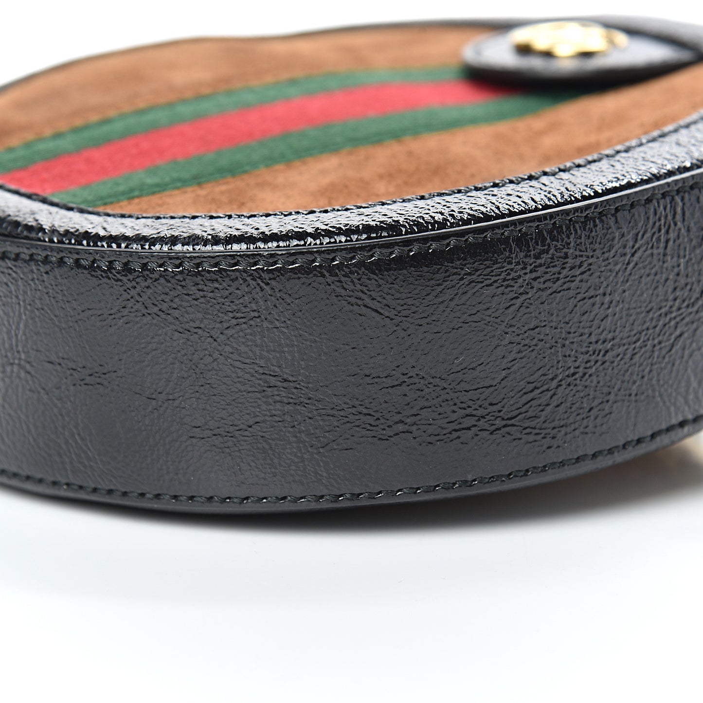 Suede Patent Web Mini Ophidia Round Shoulder Bag Nocciola Black