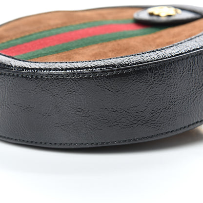 Gucci Suede Patent Web Mini Ophidia Round Shoulder Bag Nocciola Black 10 of 11