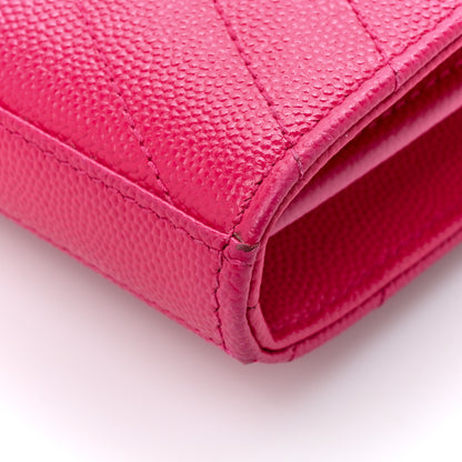 Saint Laurent Grain De Poudre Matelasse Chevron Monogram Chain Wallet Hot Pink 18 of 19