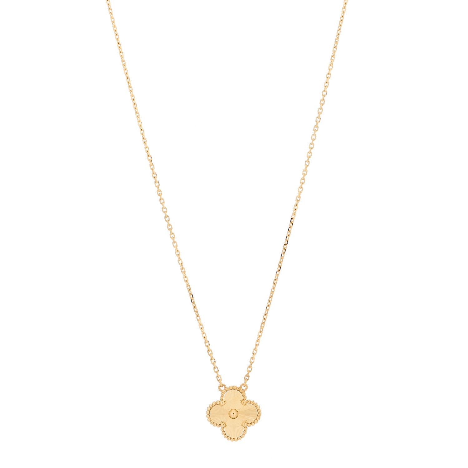 Van Cleef & Arpels 18K Yellow Gold Guilloche Vintage Alhambra Pendant Necklace 1 of 5