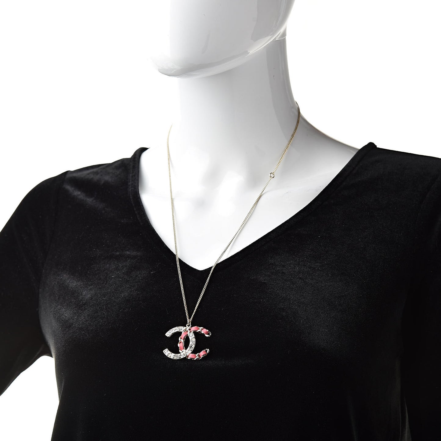 Lambskin Baguette Crystal CC Necklace Gold Pink