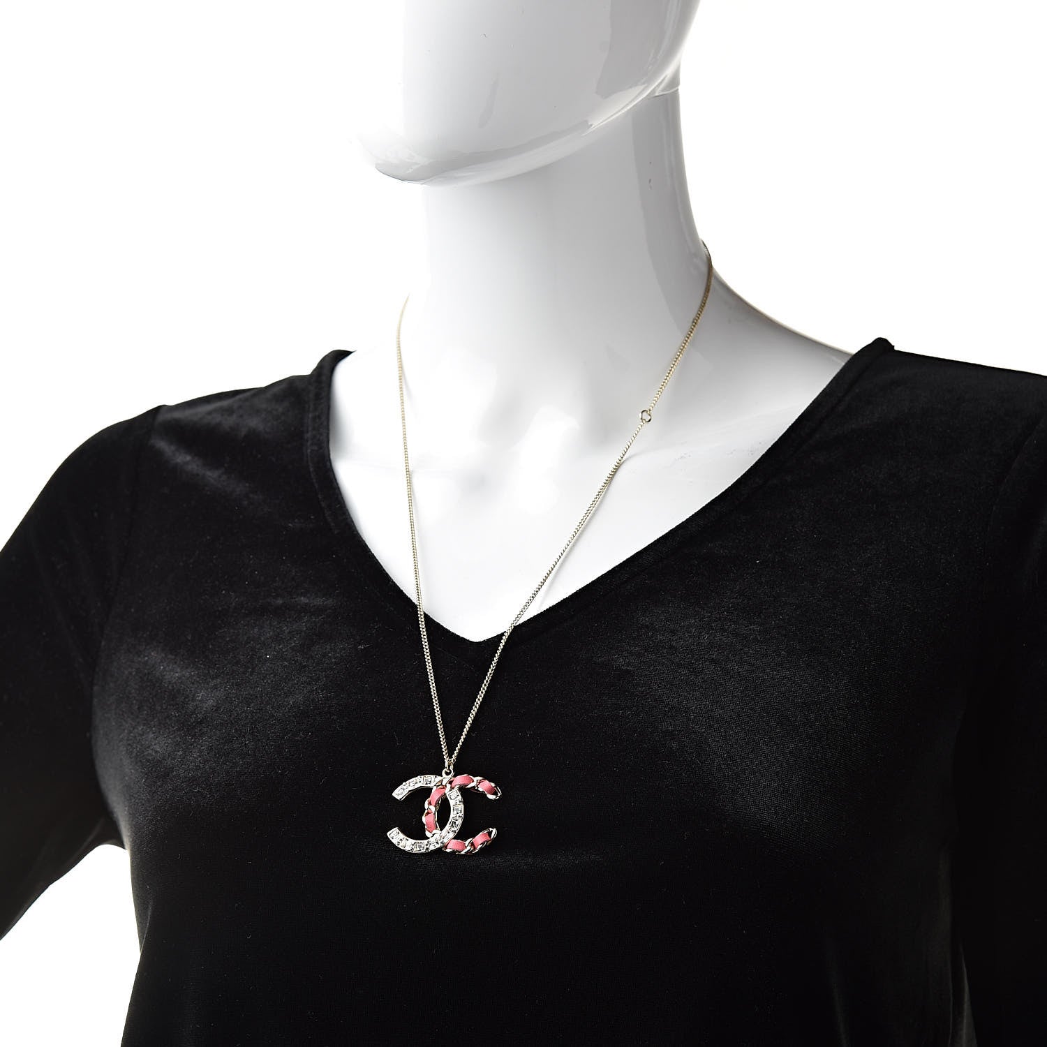 Chanel Lambskin Baguette Crystal CC Necklace Gold Pink 2 of 6
