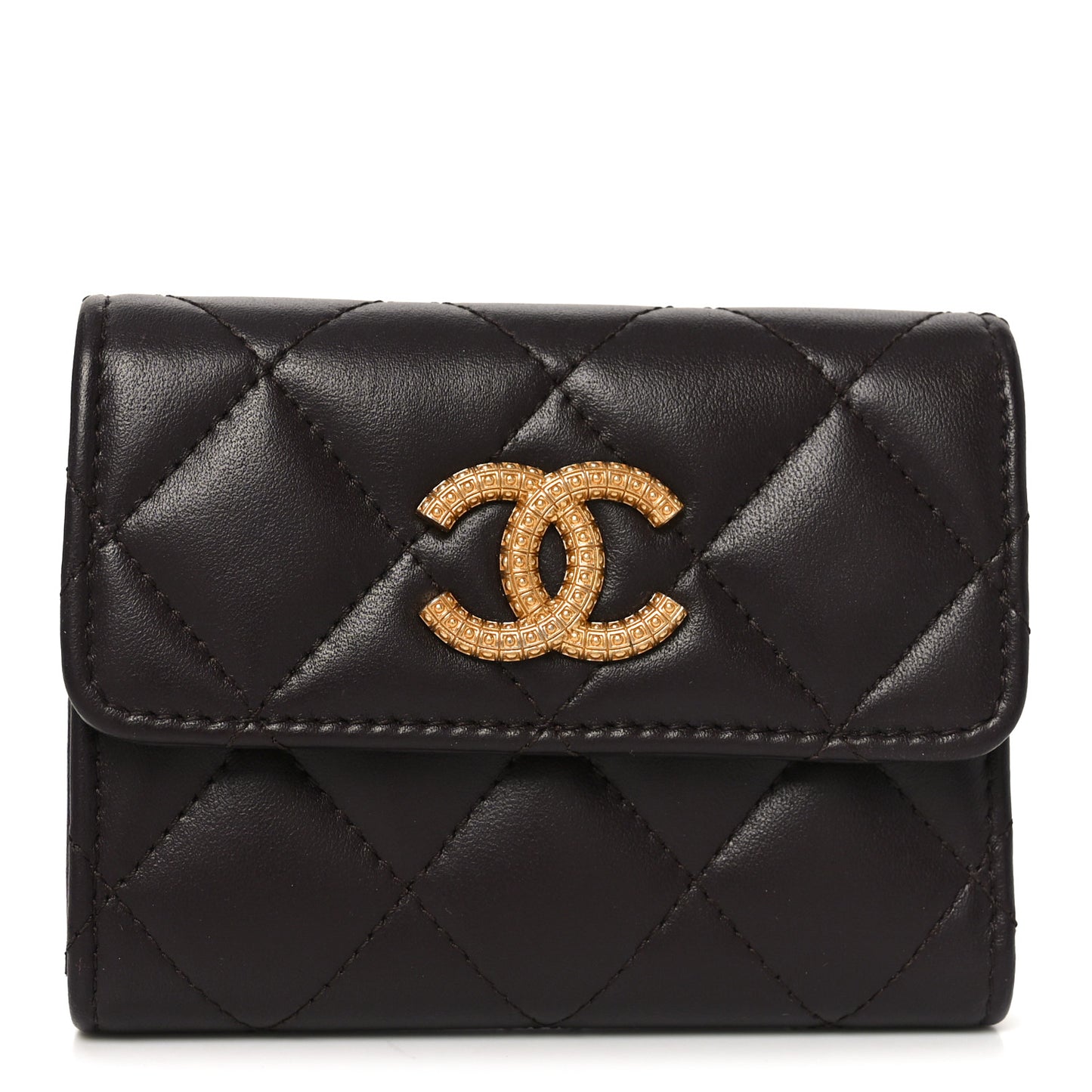 Lambskin Quilted Textured CC Compact Flap Card Holder Eggplant